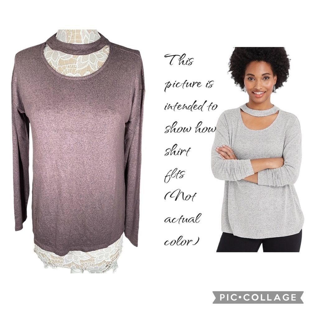 NWT Maurices Solid Cut Out Mock Neck Long sleeve Top, Size M